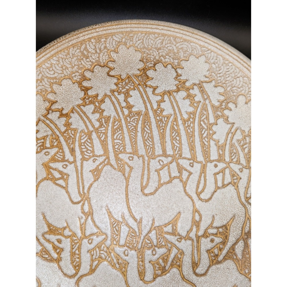 Vintage Camel Oasis Ceramic Wall Plate Gold Crackle Glaze Middle Eastern Egypt